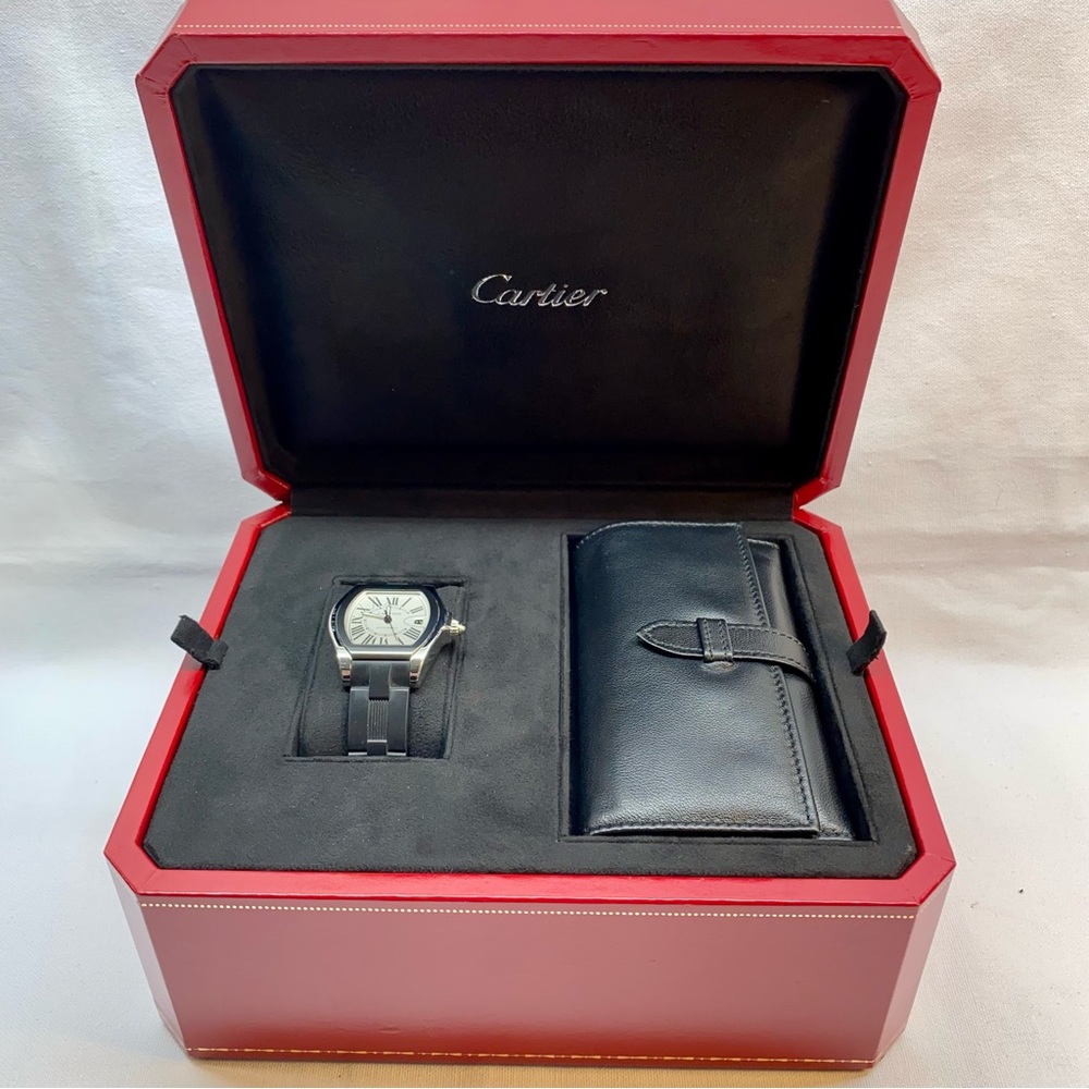Cartier Roadster Silver/White Automatic Watch with Black band and Original box